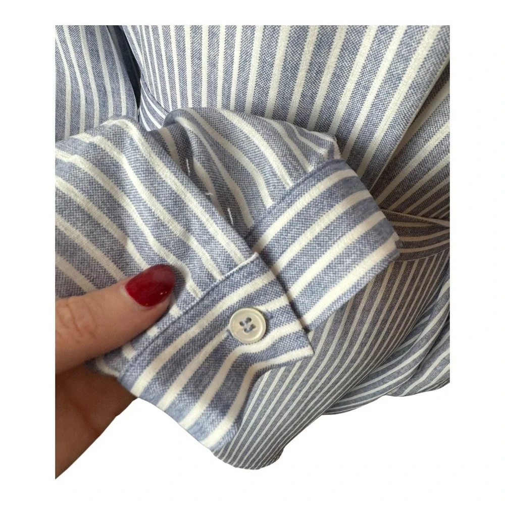 Joy‎ Joy Dress Women Large Blue White Striped Button Front Tie Waist Shirt NWT